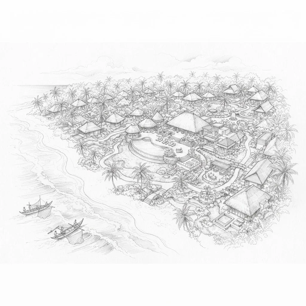 Pencil sketch illustration of Holiday Resort Lombok, Senggigi